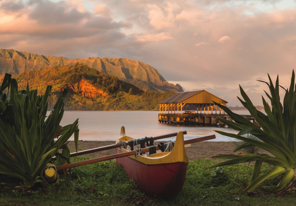 Hanalei Pier and the Napali cliffs