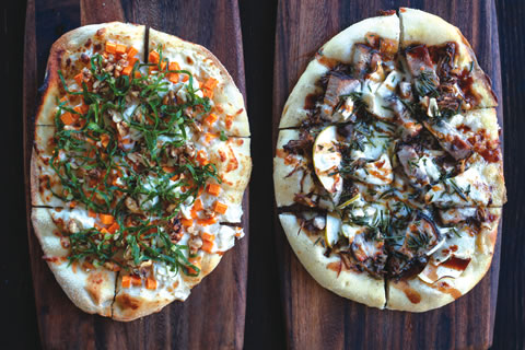 Produce pickled in-house adds another dimension to flatbread pizzas at Splashes Restaurant at Surf & Sand Resort.